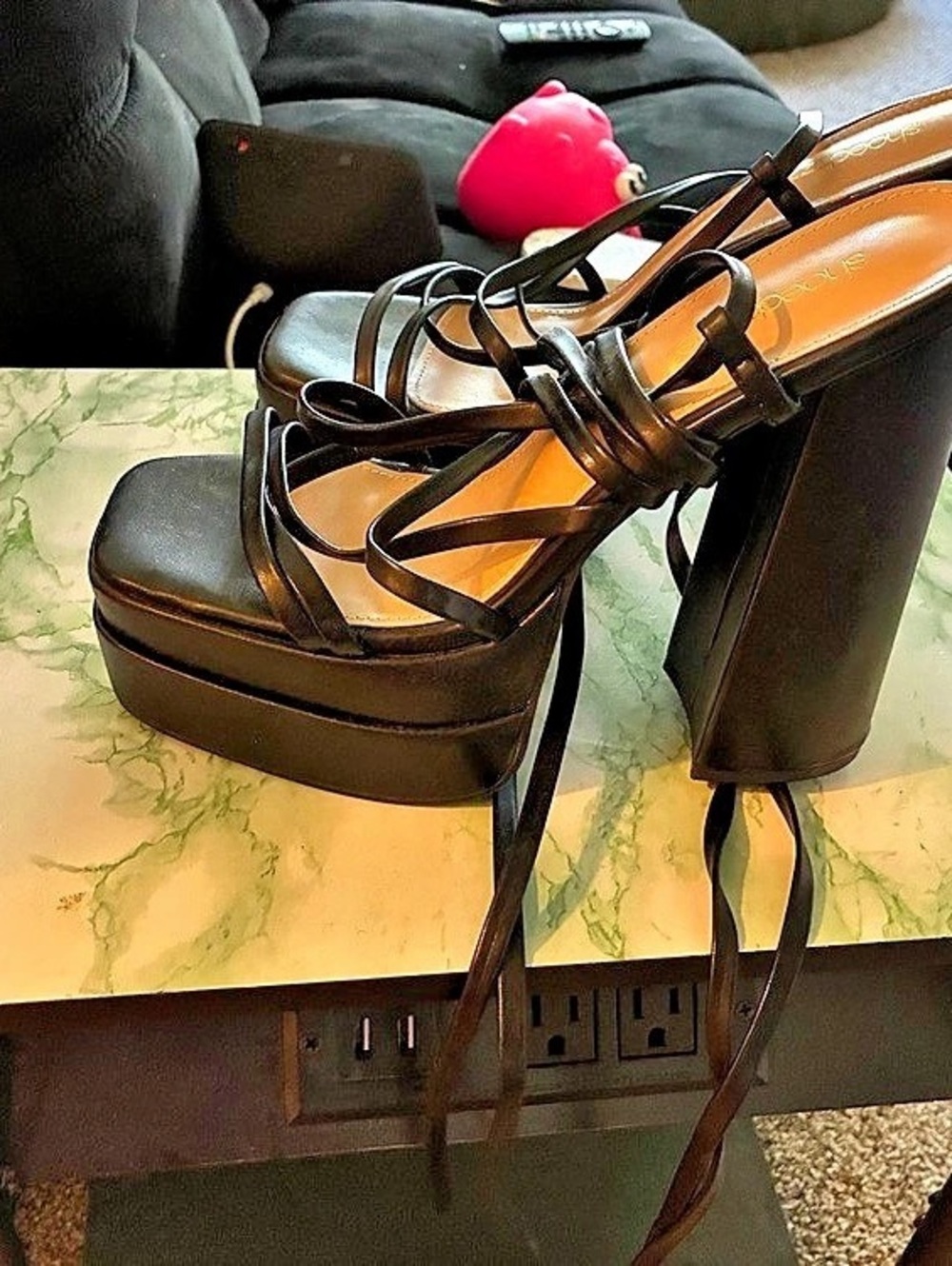 ShoeDazzle Black Platform Strappy Heels